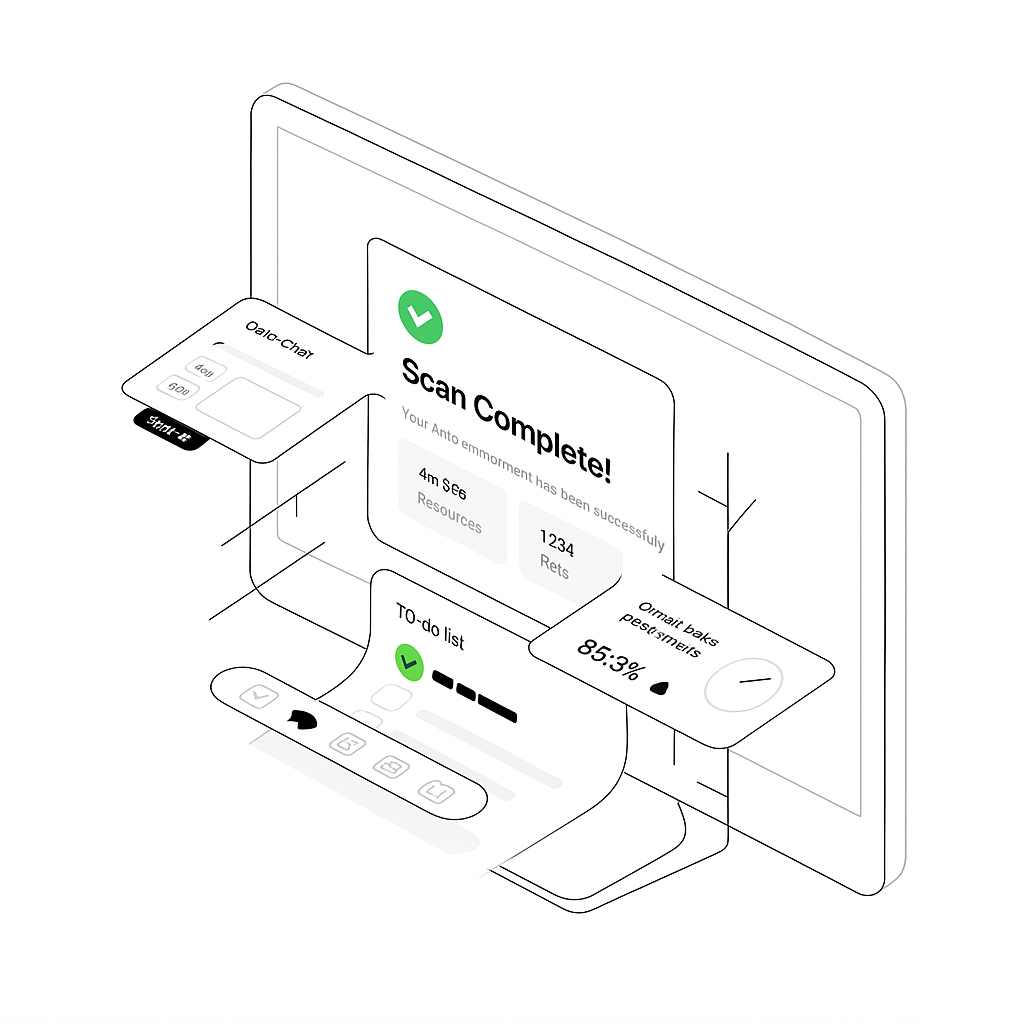 3D illustrations showing app interfaces